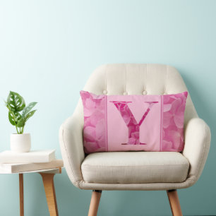 Pink Floral Alphabet Letter "Y" Lumbar Pillow