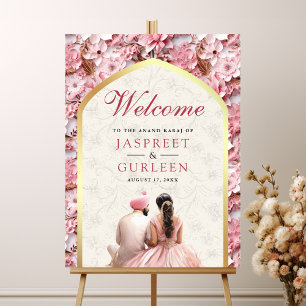 Pink Floral Anand Karaj Sikh Wedding Welcome Sign