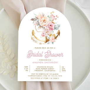 Pink Floral Anchor Nautical Arch Bridal Shower Invitation