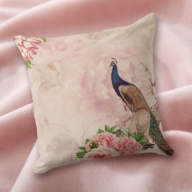 Pink Floral and Antique Peacock Cushion (Creator Uploaded)