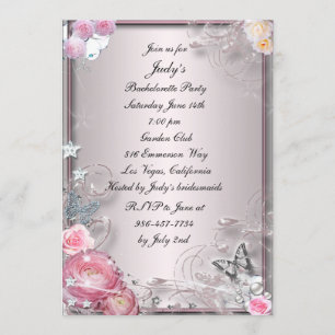 Pink Floral And Butterfly Bachelorette Party Invitation