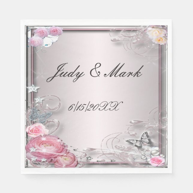 Pink Floral And Butterfly Paper Napkins (Front)