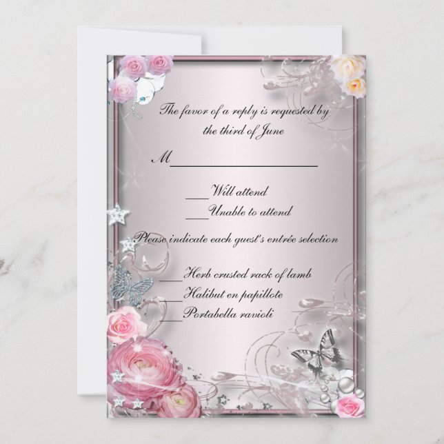 Pink Floral And Butterfly Response Card (Front)
