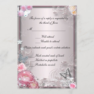 Pink Floral And Butterfly Response Card
