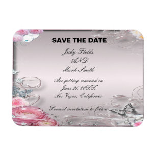Pink Floral And Butterfly Save The Date Magnet