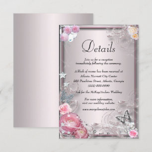Pink Floral And Butterfly Wedding Details Enclosure Card
