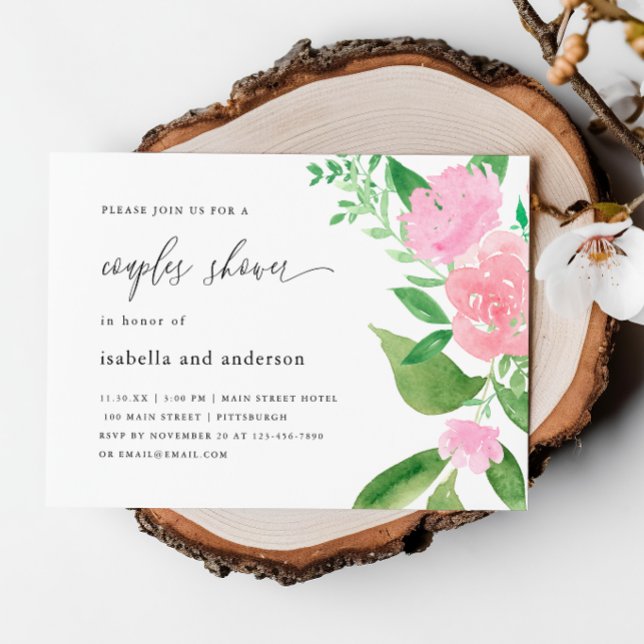 Pink Floral and Calligraphy Wedding Couples Shower Invitation (Creator Uploaded)