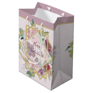 Pink floral and gold geometric Medium Gift Bag