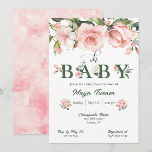 Pink Floral and Greenery Baby Shower Invitation