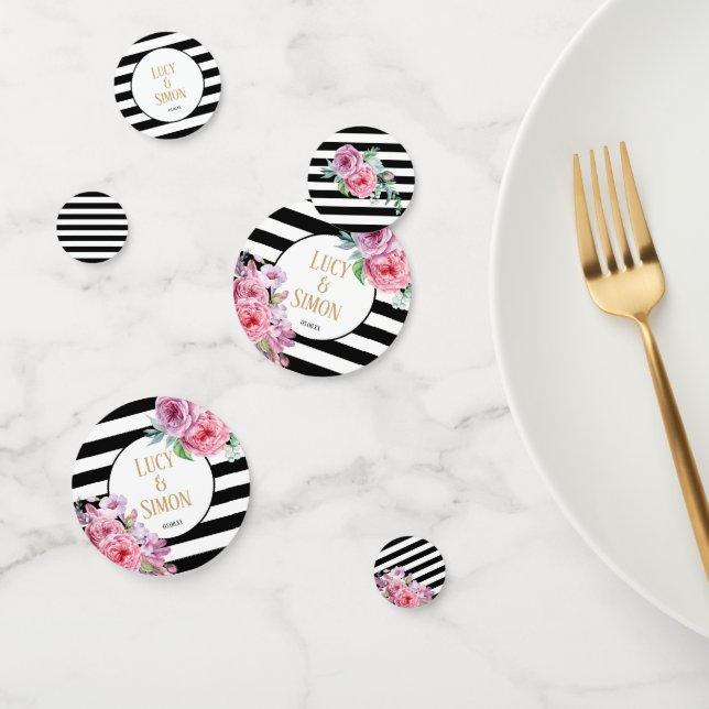 Pink Floral and Stripe Celebration Confetti (Group)