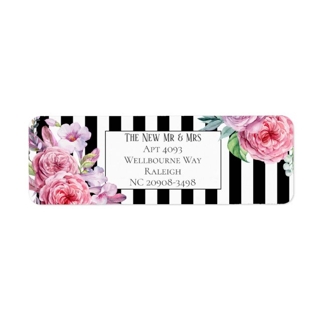 Pink Floral and Stripe Return Address Label (Front)