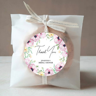 Pink Floral Anemone Bridal Shower Thank You Classic Round Sticker