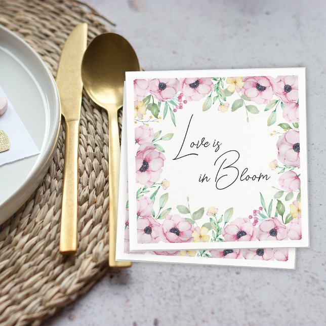 Pink Floral Anemone Love is in Bloom Bridal Shower Napkin (Creator Uploaded)