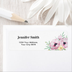 Pink Floral Anemones Address Return Address Label