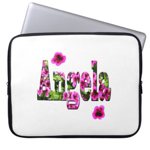 Pink Floral Angela Name, Laptop Sleeve