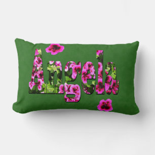 Pink Floral Angela Name Logo,   Lumbar Cushion