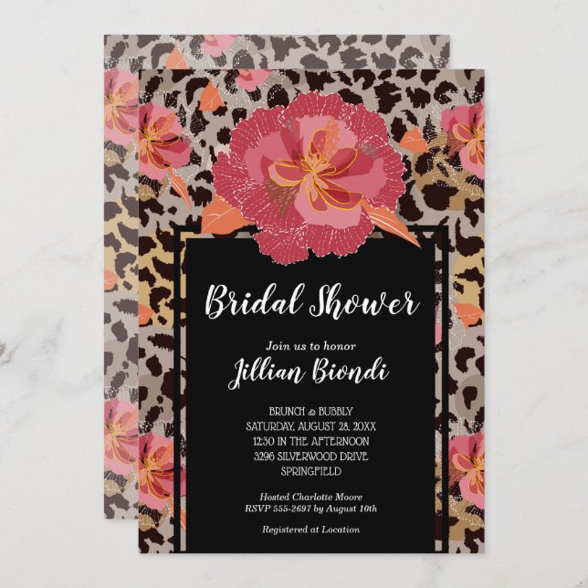Pink Floral Animal Print Bridal Shower Invites (Front/Back)