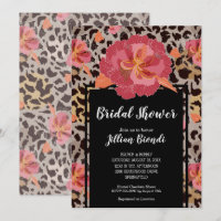 Pink Floral Animal Print Bridal Shower Invites