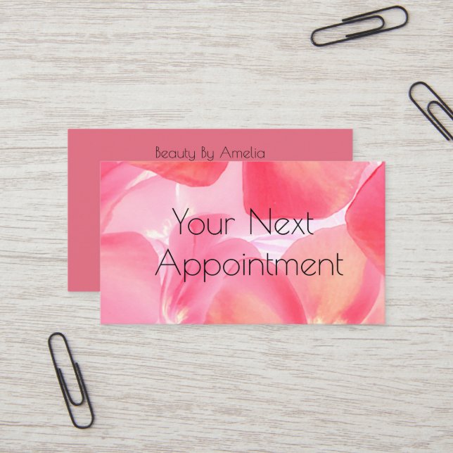 Pink Floral Appointment Card (Front/Back In Situ)