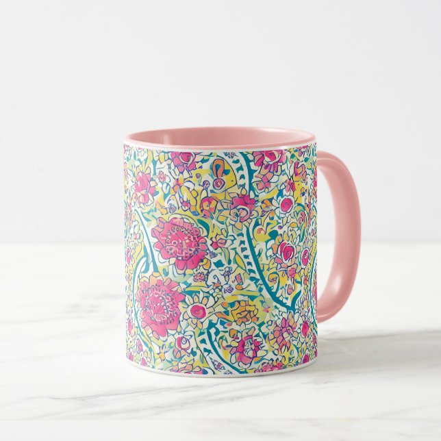 Pink Floral Arabic Pattern  Mug (Front Right)