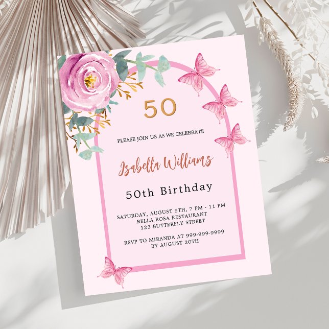 Pink floral arch butterflies Birthday invitation (Creator Uploaded)