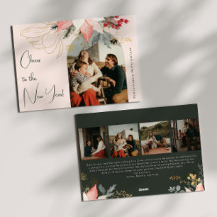 Pink Floral Arch Cheers to the New Year Five Photo Holiday Card