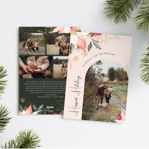 Pink Floral Arch Happiest Holidays Five Photo Holiday Card