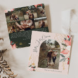 Pink Floral Arch Holly Jolly Christmas Seven Photo Holiday Card<br><div class="desc">This pink floral arch holly jolly Christmas seven photo holiday card has a whimsical and elegant design featuring vibrant watercolor illustrations of red and pink poinsettias and delicate winter greenery. With chic botanical elements like pine, holly, and winter berries, the card’s colourful palette, including dusty rose and gold accents, adds...</div>