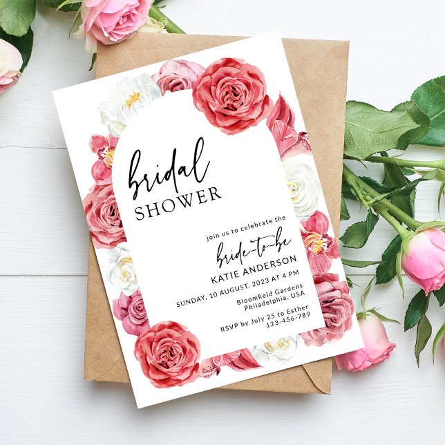 Pink Floral Arch Summer Bridal Shower Invitation (Creator Uploaded)
