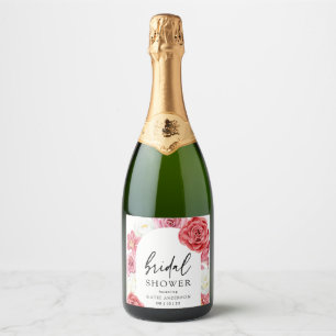 Pink Floral Arch Summer Bridal Shower Sparkling Wine Label