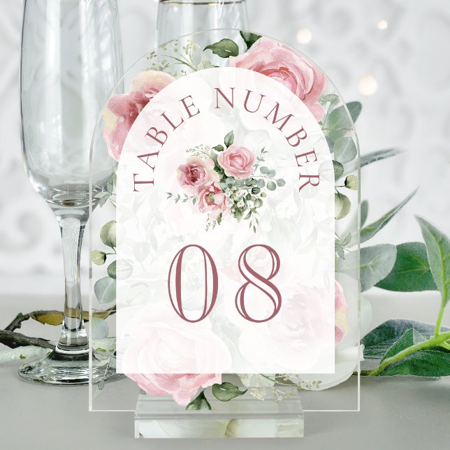 Pink Floral Arch Wedding Acrylic Table Number (Creator Uploaded)