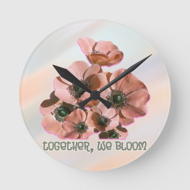 pink floral art round clock (Front)