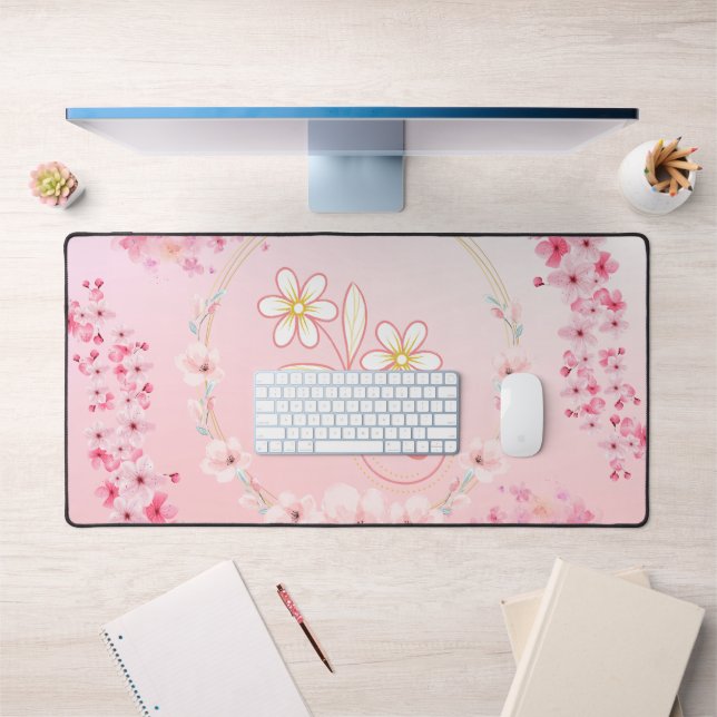 Pink Floral Art, Spring Blessing Desk Mat (Office 1)