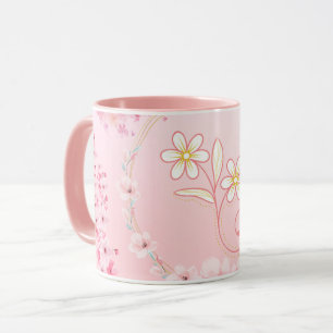 Pink Floral Art, Spring Blessing Mug
