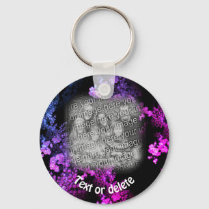 Pink Floral Art Your Photo Personalized Key Ring