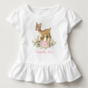 Pink Floral Baby Deer Birthday Toddler T-Shirt