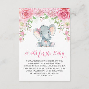 Pink Floral Baby Elephant Bring a Book Insert Card