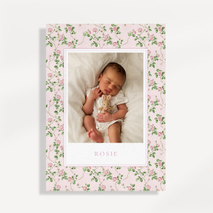 Pink  Floral Baby Girl Birth Announcement card