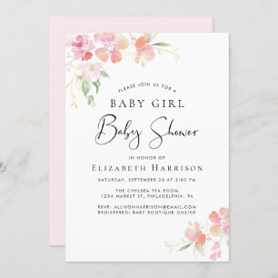 Pink Floral Baby Girl Shower Invitation
