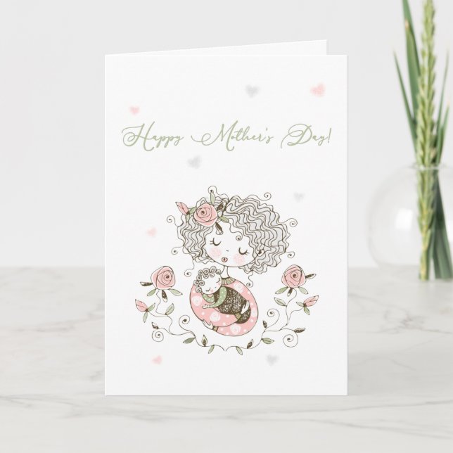 Pink Floral Baby Hearts Mother's Day Card (Front)