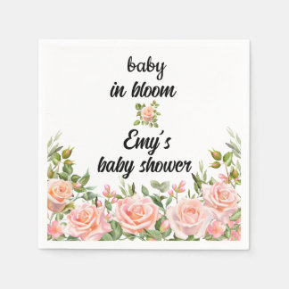 pink floral baby in bloom baby girl shower napkin