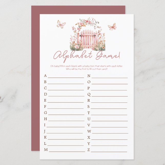 Pink Floral Baby in Bloom Baby Shower Alphabet (Front/Back)