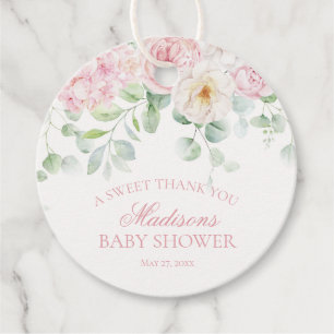 Pink Floral Baby in Bloom Baby Shower Circle Favour Tags