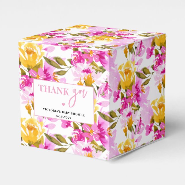 Pink Floral Baby in Bloom Baby Shower Favour Box (Front Side)