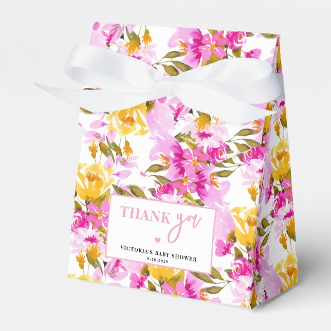 Pink Floral Baby in Bloom Baby Shower Favour Box (Front Side)