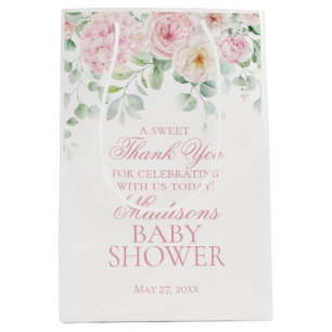 Pink Floral Baby in Bloom Baby Shower Favours Medium Gift Bag