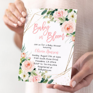 Pink Floral Baby in Bloom Baby Shower Invitation