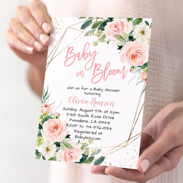 Pink Floral Baby in Bloom Baby Shower Invitation (Creator Uploaded)