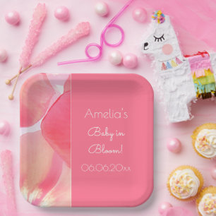 Pink Floral Baby in Bloom Baby Shower Paper Plate