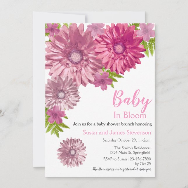 Pink Floral Baby In Bloom Brunch Shower Invitation (Front)